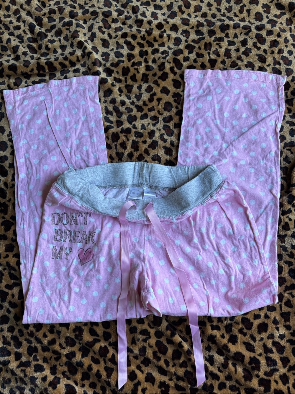 Disney Pink & White Polka Dot Women's Pajama Pants with Gray Waistband